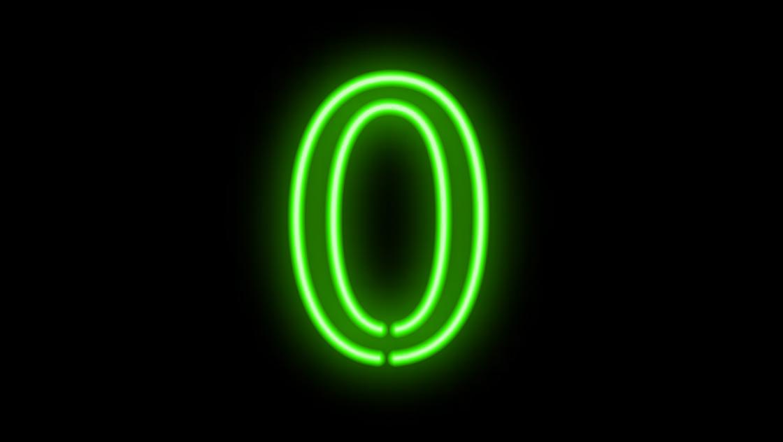 Grüne Null auf schwarzem Grund (Blätter)