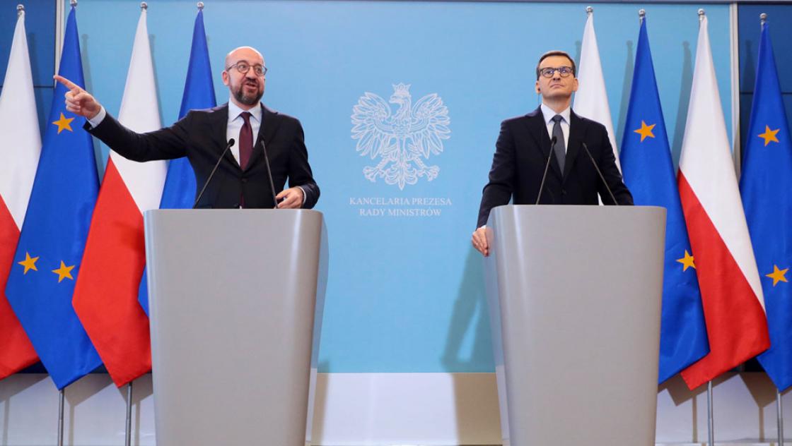 Der Präsident des Rats der Europäischen Union, Charles Michel, trifft den polnischen Premierminister Mateusz Morawiecki in Warschau, 10.11.2021 (IMAGO / Eastnews) Der Präsident des Rats der Europäischen Union, Charles Michel, trifft den polnischen Premierminister Mateusz Morawiecki in Warschau, 10.11.2021 (IMAGO / Eastnews)