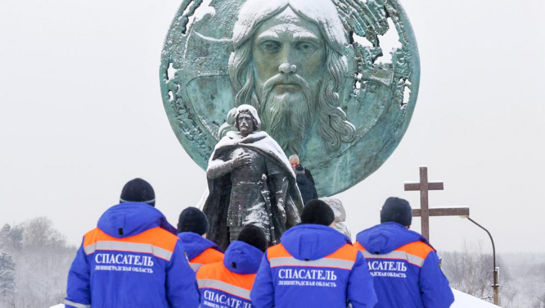 Einweihung des Schlachtgebetsdenkmals in der Stadt Nikolskoje südöstlich von St. Petersburg anlässlich des 800. Geburtstags von Großfürst Alexander Newski, 22.12.2021 (IMAGO / ITAR-TASS) Einweihung des Schlachtgebetsdenkmals in der Stadt Nikolskoje südöstlich von St. Petersburg anlässlich des 800. Geburtstags von Großfürst Alexander Newski, 22.12.2021 (IMAGO / ITAR-TASS)