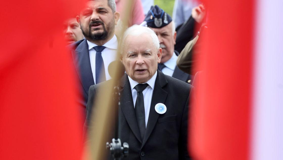 Jarosław Kaczyński, Chef der nationalkonservativen Regierungspartei PiS, bei einer Gedenkveranstaltung in Warschau, 11.7.2023 (IMAGO / Eastnews)