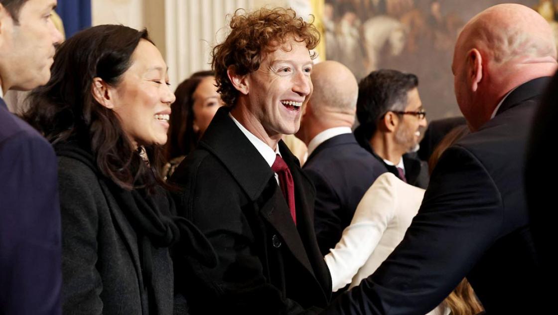Meta- und Facebook-CEO Mark Zuckerberg und seine Frau Priscilla Chan bei der Vereidigung von Donald Trump, 20. Januar 2025 (Chip Somodevilla / IMAGO / Newscom / AdMedia)