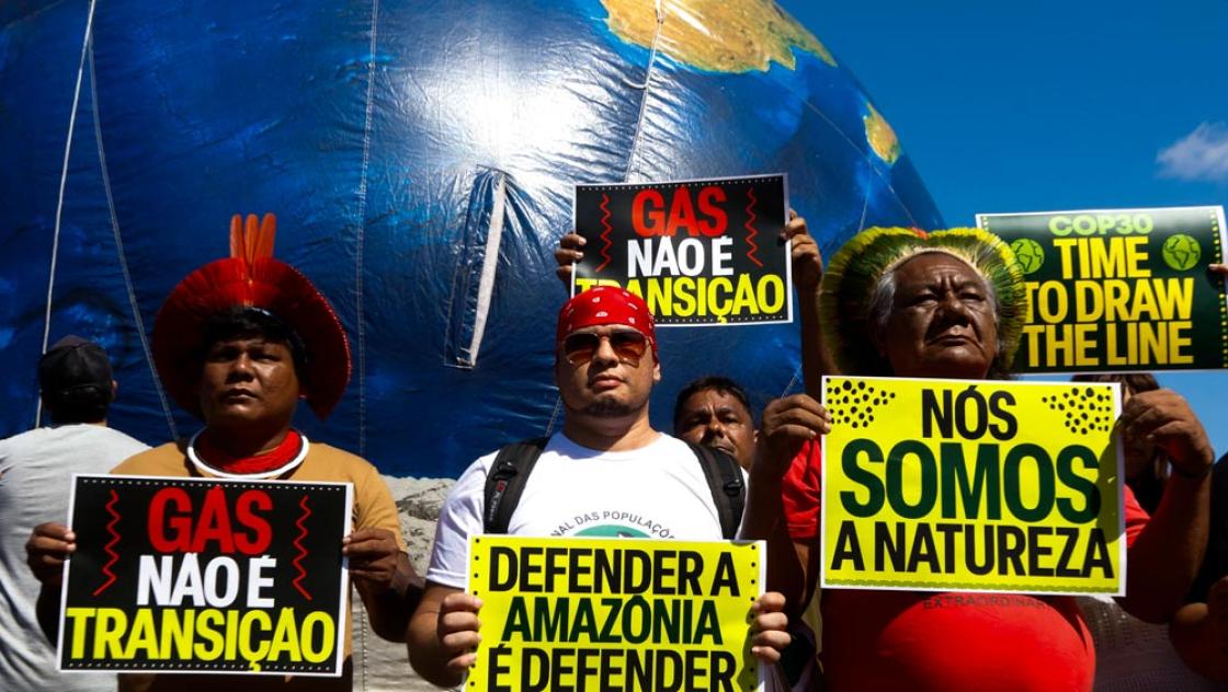 Protest gegen die COP30 in Pará, Brasilien, 23.7.2025 (IMAGO / Fotoarena)