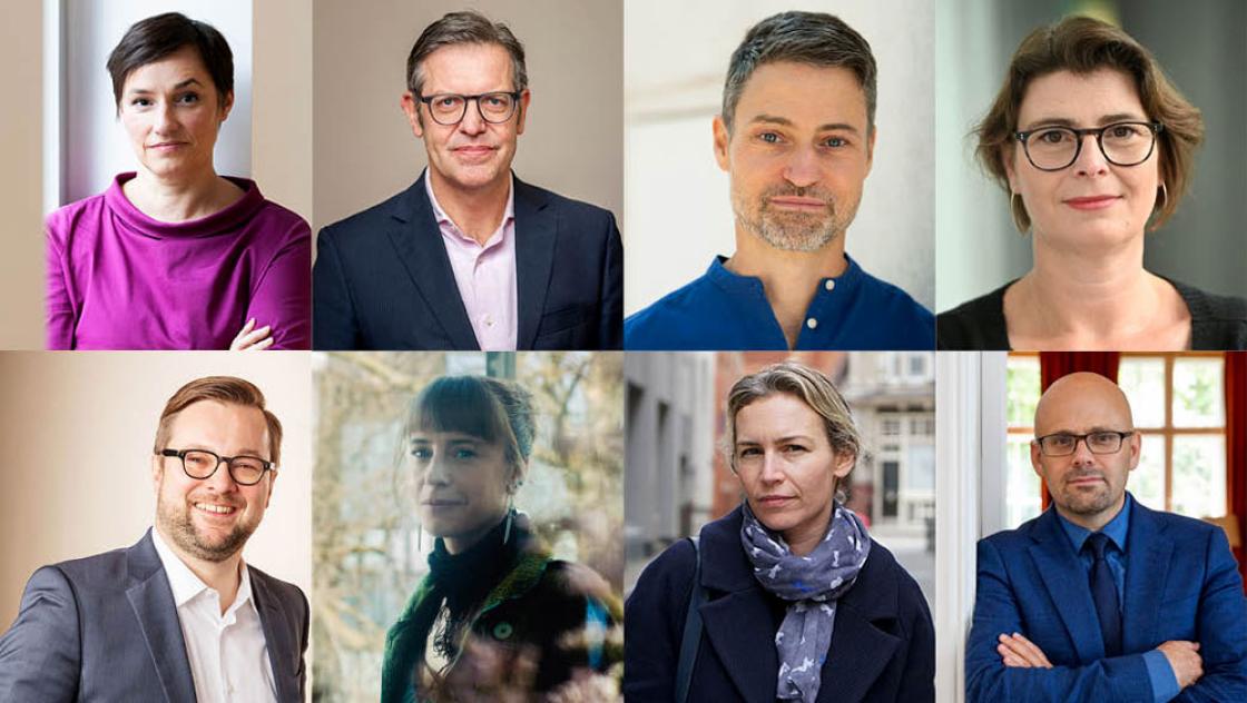 v.l.n.r: Oben: Nicole Deitelhoff (Foto: Lucas Bäuml, FAZ), Steffen Mau (Foto: Jordis Schlösser), Meron Mendel (Foto: Ali Ghandtschi), Christina Morina (Herausgeberin ab Oktober 2026, Foto: © Penguin Random House). Unten: Oliver Nachtwey (Foto: Derek Li Wan Po), Friederike Otto (Foto: Dunja Opalko), Lea Ypi (Foto: James Robins), Daniel Ziblatt (Foto: Annette Hornischer)