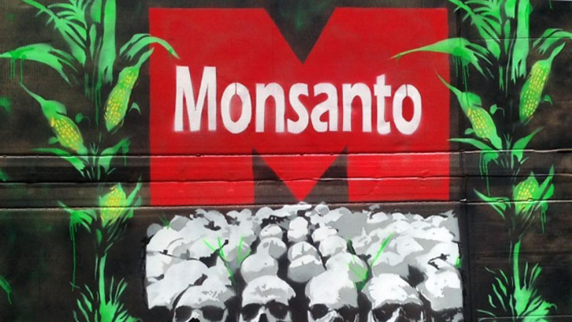 Monsantologe vor Totenköpfen