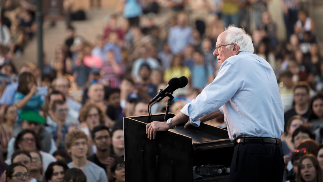 Bernie Sanders während einer Wahlkampfveranstaltung