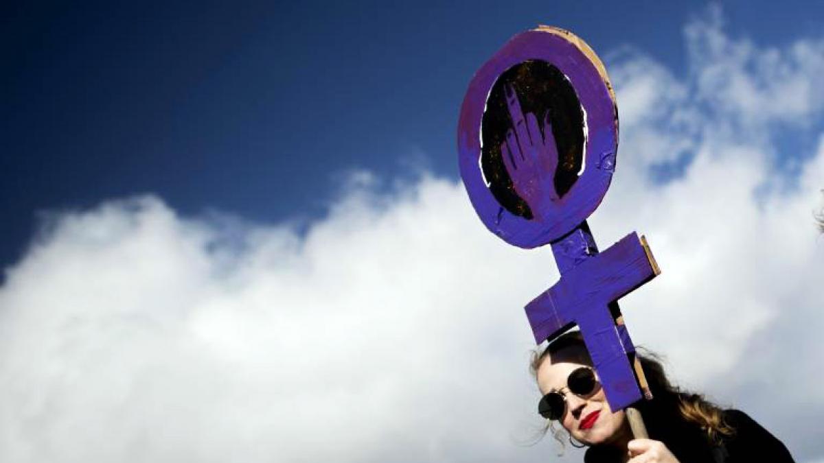 Demonstrantin auf dem Internationalen Frauentag am 8. März 2019 in Berlin