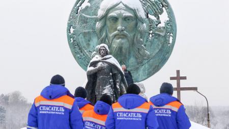 Einweihung des Schlachtgebetsdenkmals in der Stadt Nikolskoje südöstlich von St. Petersburg anlässlich des 800. Geburtstags von Großfürst Alexander Newski, 22.12.2021 (IMAGO / ITAR-TASS) 