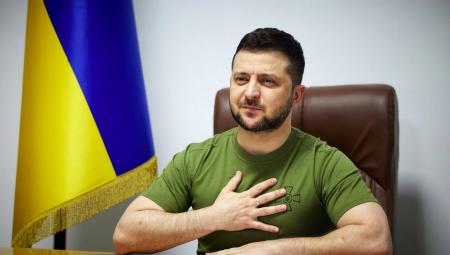 Der ukrainische Präsident Wolodymyr Selensky bei seiner Rede vor dem französischen Parlament in Kyiv/Ukraine, 23.3.2022 (IMAGO / ZUMA Wire)