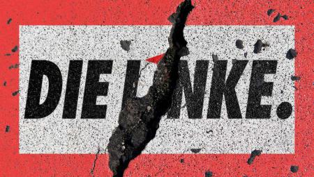 DIE LINKE-Emblem auf erodierendem Untergrund, Fotomontage, 10.6.2018 (IMAGO/Ralph Peters)