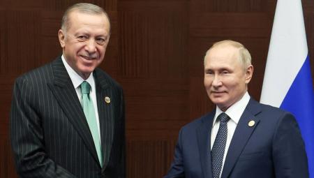 Recep Tayyip Erdoğan und Wladimir Putin beim CICA-Gipfel in Astana, Kasachstan, 13.10.2022 (IMAGO / ITAR-TASS / Vyacheslav Prokofyev)