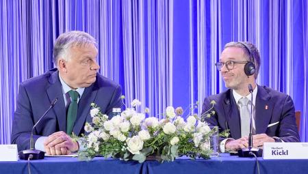 Der ungarische Ministerpräsident Viktor Orbán mit FPÖ-Chef Herbert Kickl in Wien, 30.6.2024 (IMAGO / photonews.at)