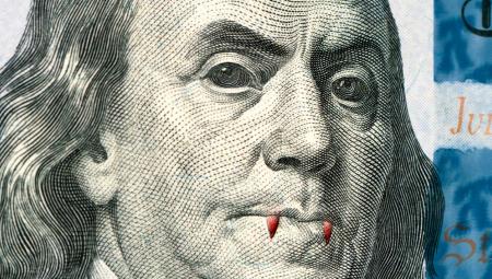 Benjamin Franklin als Vampir auf einem Hundert-Dollar-Schein (IMAGO / Pond5 Images)