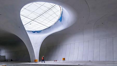 Das Dach des künftigen unterirdischen Durchgangsbahnhof ist geschlossen. Es wird getragen von 28 sogenannten Kelchstützen, 27.11.2023 (IMAGO / Arnulf Hettrich)