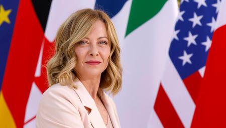 Giorgia Meloni am 13. Juni 2024 am Rande des G7-Treffens in Savelletri Di Fasano (Presidenza Del Consiglio / G7 Ital / IMAGO / ZUMA Press Wire)