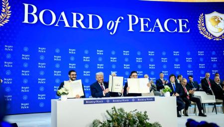 US-Präsident Donald Trump bei der Gründung des »Friedensrates« in Davos, 22.1.2026 (Daniel Torok / White House / IMAGO / ZUMA Press Wire)