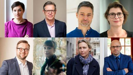 v.l.n.r: Oben: Nicole Deitelhoff (Foto: Lucas Bäuml, FAZ), Steffen Mau (Foto: Jordis Schlösser), Meron Mendel (Foto: Ali Ghandtschi), Christina Morina (Herausgeberin ab Oktober 2026, Foto: © Penguin Random House). Unten: Oliver Nachtwey (Foto: Derek Li Wan Po), Friederike Otto (Foto: Dunja Opalko), Lea Ypi (Foto: James Robins), Daniel Ziblatt (Foto: Annette Hornischer) 