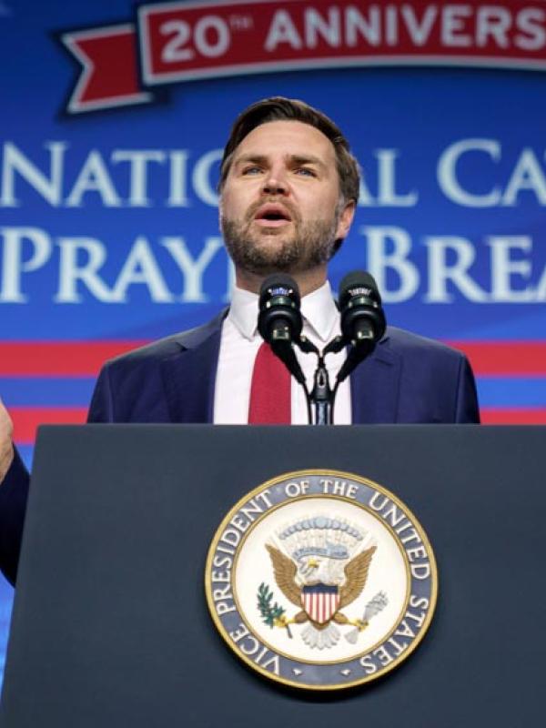 Vizepräsident JD Vance beim National Catholic Prayer Breakfast, 28.2.2025 (IMAGO / ZUMA Press Wire)