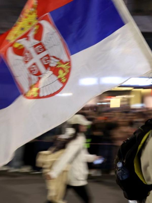 Protestierende in Belgrad, 14.3.2025 (IMAGO / CTK Photo / Pavel Nemecek)