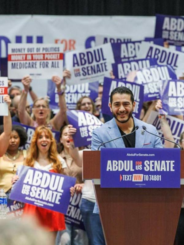 Abdul El-Sayed ist Kandidat für den US-Senat im Bundesstaat Michigan und eine der großen Hoffnungen der amerikanischen Linken, 19.7.2026 (IMAGO / ZUMA Press Wire)
